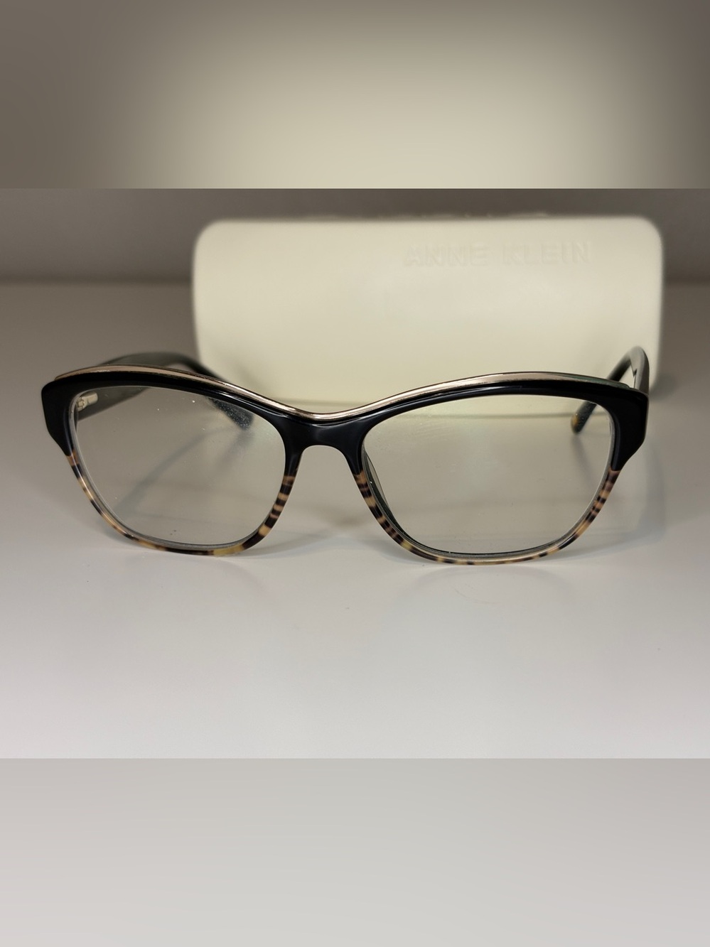 Anne Klein Black and Tortoiseshell Cat-Eye Eyeglass Frames Only, RX unknown